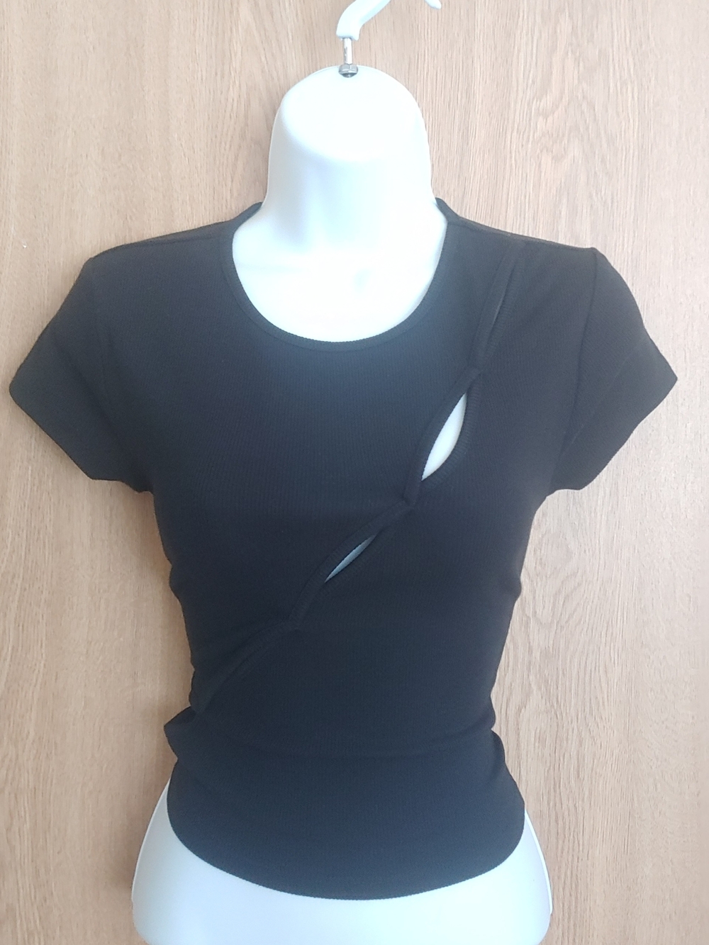 Wild Fable Stylish BlackShort Sleeve Cutout Top